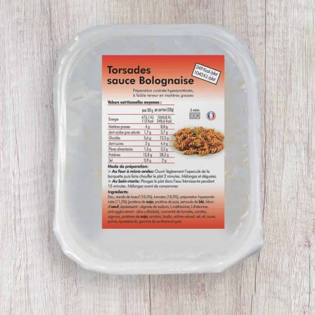 Torsades Sauce Bolognaise Hyperprotéinées (plat cuisiné)