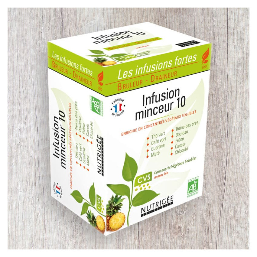 Infusion Minceur 10 Bio • Brûleur • Draineur • 10 plantes & fruits •  Extrait d'ananas bio • Concentrés Végétaux Solubles (CVS) • Bio • 30  sachets •